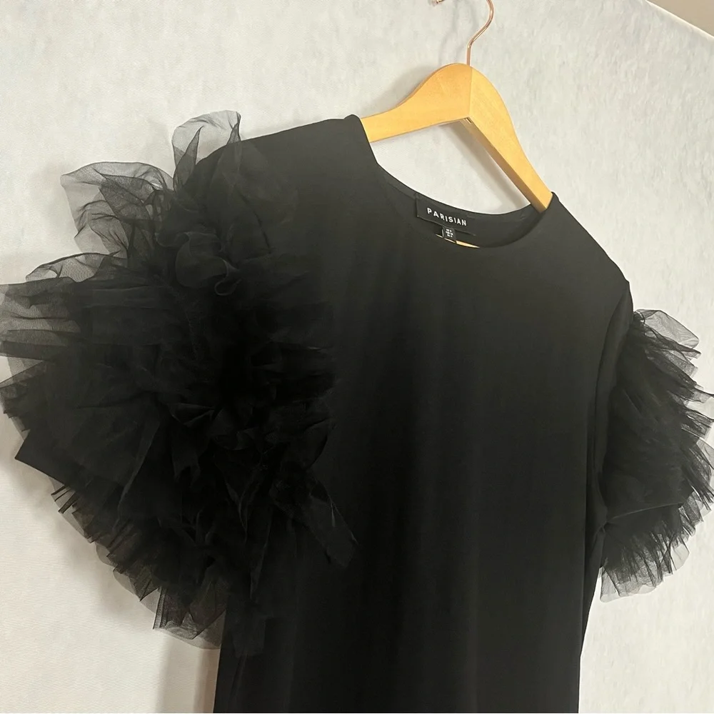 NWT black shirt dress with poof tulle design - Picture 3 of 4